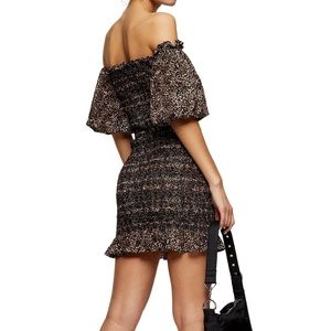 Topshop Leopard Print Off the Shoulder Minidress US 4